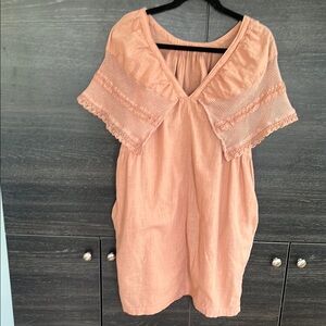 Old Navy Cotton Peach Dress w Lace Overlay on Shoulders Large AS IS